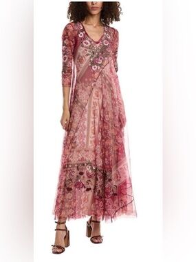 NWOT Johnny Was Cardinal Pink Floral Mesh Embroidered Dress